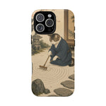 Zen Garden Cat Phone Case, Sand Spiral Japanese Art Cover