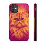 Persian Cat Halftone Dot Portrait Tough Phone Case - Magenta Gold
