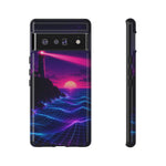 Neon Lighthouse Grid Ocean Art Tough Phone Case