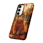 Autumn Cat Phone Case, Fallen Leaves Painterly Cover