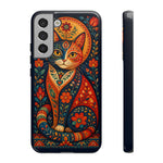 Folk Art Cat Phone Case, Bold Saturated Pattern Cover