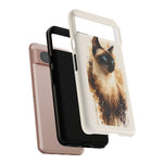 Siamese Cat Watercolor Portrait Tough Phone Case - Cream Choc