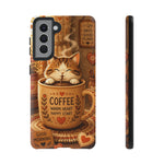 Coffee Cat Phone Case, Cozy Morning Folk Art Cover, Gift