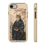 Samurai Cat Phone Case, Cherry Blossom Katana Art Cover
