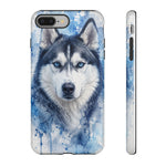 Husky Watercolor Art Tough Phone Case - Icy Blue Dog Portrait