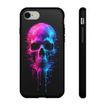 Neon Glitch Skull Phone Case, Dripping Paint Scanline Cover