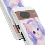 Pastel Cat Phone Case, Headphones Glitch Color Block Cover