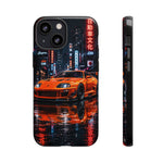 Orange Supra Phone Case, Neon City Night JDM Sports Car Tough Cover