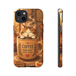 Coffee Cat Phone Case, Cozy Morning Folk Art Cover, Gift