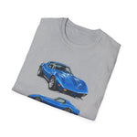 Blue 1973 Corvette Illustration T-Shirt | Classic Sports Car Trio
