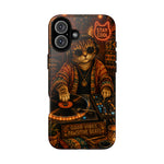 DJ Cat Phone Case, Glowing Turntables Folk Art Cover
