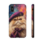 Persian Cat Beret Portrait Tough Phone Case - Painterly
