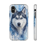 Husky Watercolor Art Tough Phone Case - Icy Blue Dog Portrait