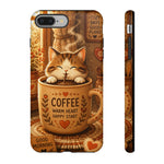 Coffee Cat Phone Case, Cozy Morning Folk Art Cover, Gift