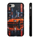 Orange Supra Phone Case, Neon City Night JDM Sports Car Tough Cover