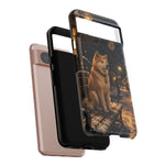 Shiba Inu at Snowy Train Station Phone Case | Winter Dog Scene