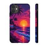 Retro Sunset Beach Scene Phone Case | Neon Palm Ocean Wave