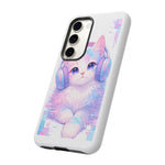 Pastel Cat Phone Case, Headphones Glitch Color Block Cover