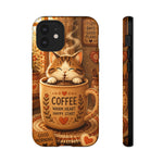 Coffee Cat Phone Case, Cozy Morning Folk Art Cover, Gift