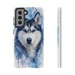 Husky Watercolor Art Tough Phone Case - Icy Blue Dog Portrait