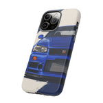 R34 Skyline GT-R Bayside Blue Tough Phone Case for 90s JDM Fans