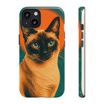 Siamese Cat Retro Halftone Portrait Case - Orange Teal Print