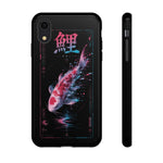 Glitch Koi Fish Art Tough Phone Case - Cyan Pink on Black