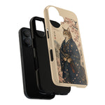 Samurai Cat Phone Case, Cherry Blossom Katana Art Cover