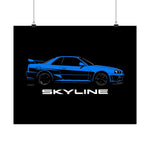 Nissan Skyline GT R R34 Poster Blue JDM Car Wall Art Garage Decor Print