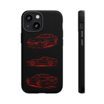 C4 Corvette Line Art Phone Case, Glowing Red Three-View
