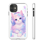 Pastel Cat Phone Case, Headphones Glitch Color Block Cover