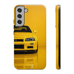 Yellow Skyline Phone Case, R34 GTR 90s JDM Legend Tough Cover for Men Gift