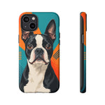 Boston Terrier Pop-Art Portrait Tough Phone Case - Teal Orange