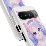 Pastel Cat Phone Case, Headphones Glitch Color Block Cover