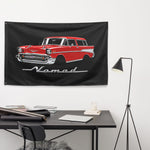 1957 Nomad Wagon Wall Flag Banner 34x56 Red Tri-Five Classic Car Decor