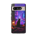 Lo-Fi Cat Neon Rain Window Vaporwave Art Tough Phone Case