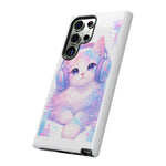 Pastel Cat Phone Case, Headphones Glitch Color Block Cover