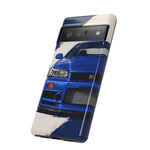 R34 Skyline GT-R Bayside Blue Tough Phone Case for 90s JDM Fans