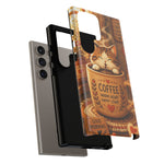 Coffee Cat Phone Case, Cozy Morning Folk Art Cover, Gift