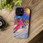 Retro Skiers Phone Case | Neon 80s Skiing Tough Cover