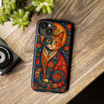 Folk Art Cat Phone Case, Bold Saturated Pattern Cover