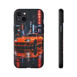 Orange Supra Phone Case, Neon City Night JDM Sports Car Tough Cover