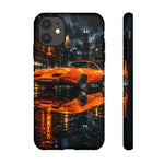 Orange Daytona Phone Case, Rainy City Night Muscle Car Tough Cover