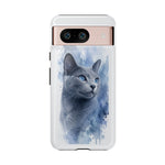 Russian Blue Cat Watercolor Portrait Tough Phone Case - Silver