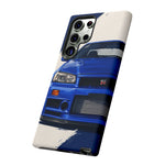 R34 Skyline GT-R Bayside Blue Tough Phone Case for 90s JDM Fans
