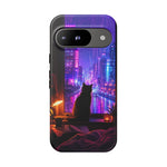 Lo-Fi Cat Neon Rain Window Vaporwave Art Tough Phone Case