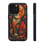 Folk Art Cat Phone Case, Bold Saturated Pattern Cover