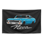 1969 1970 Nova Wall Flag Banner 34x56 Light Blue Black Top Coupe Decor