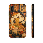 Ramen Cat Phone Case, Slurping Noodles Folk Art Cover, Gift