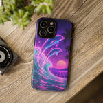 Neon Dolphin Ocean Vaporwave Art Tough Phone Case